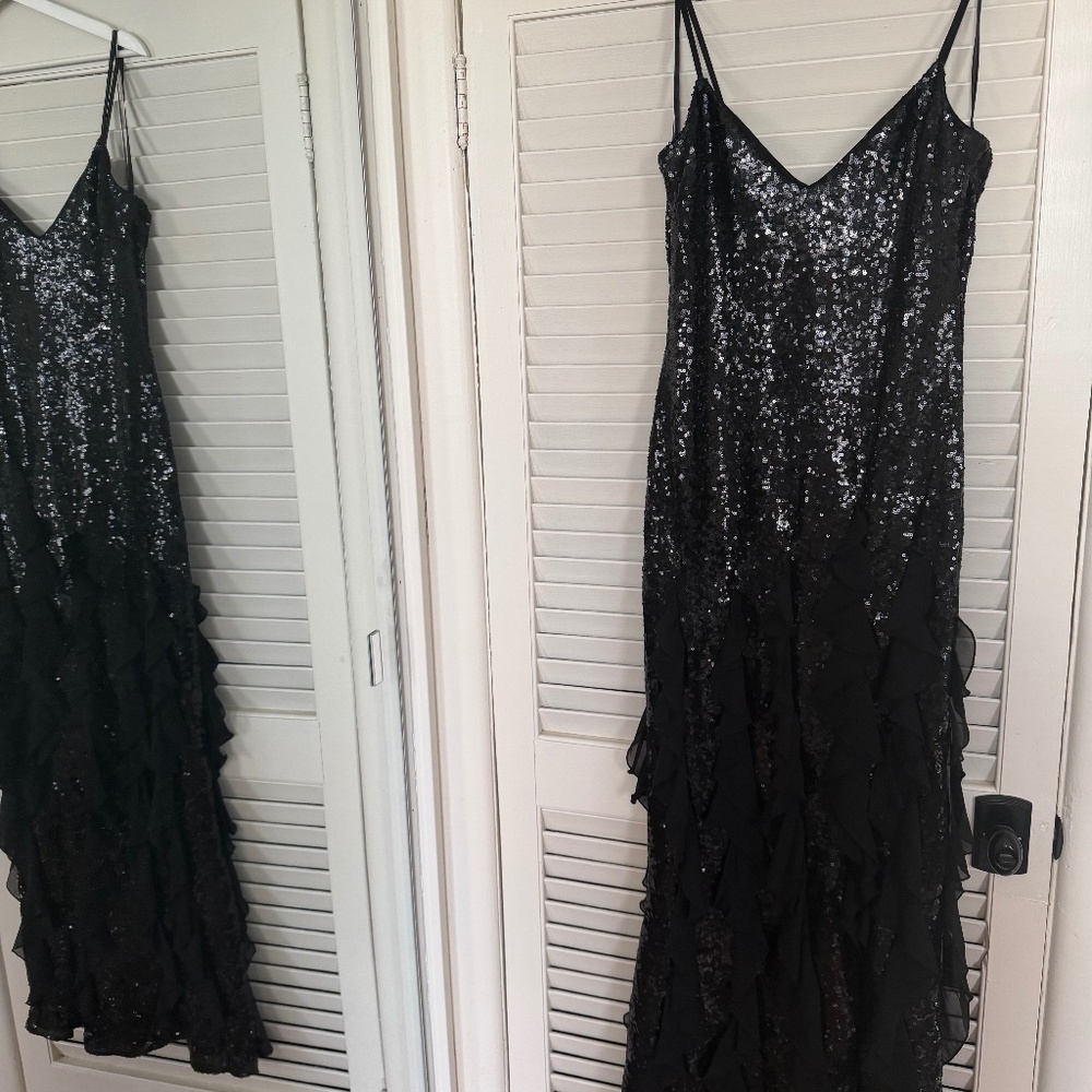 BETSY & ADAM "MILAN" SEQUIN CHIFFON RUFFLES DRESS A26805